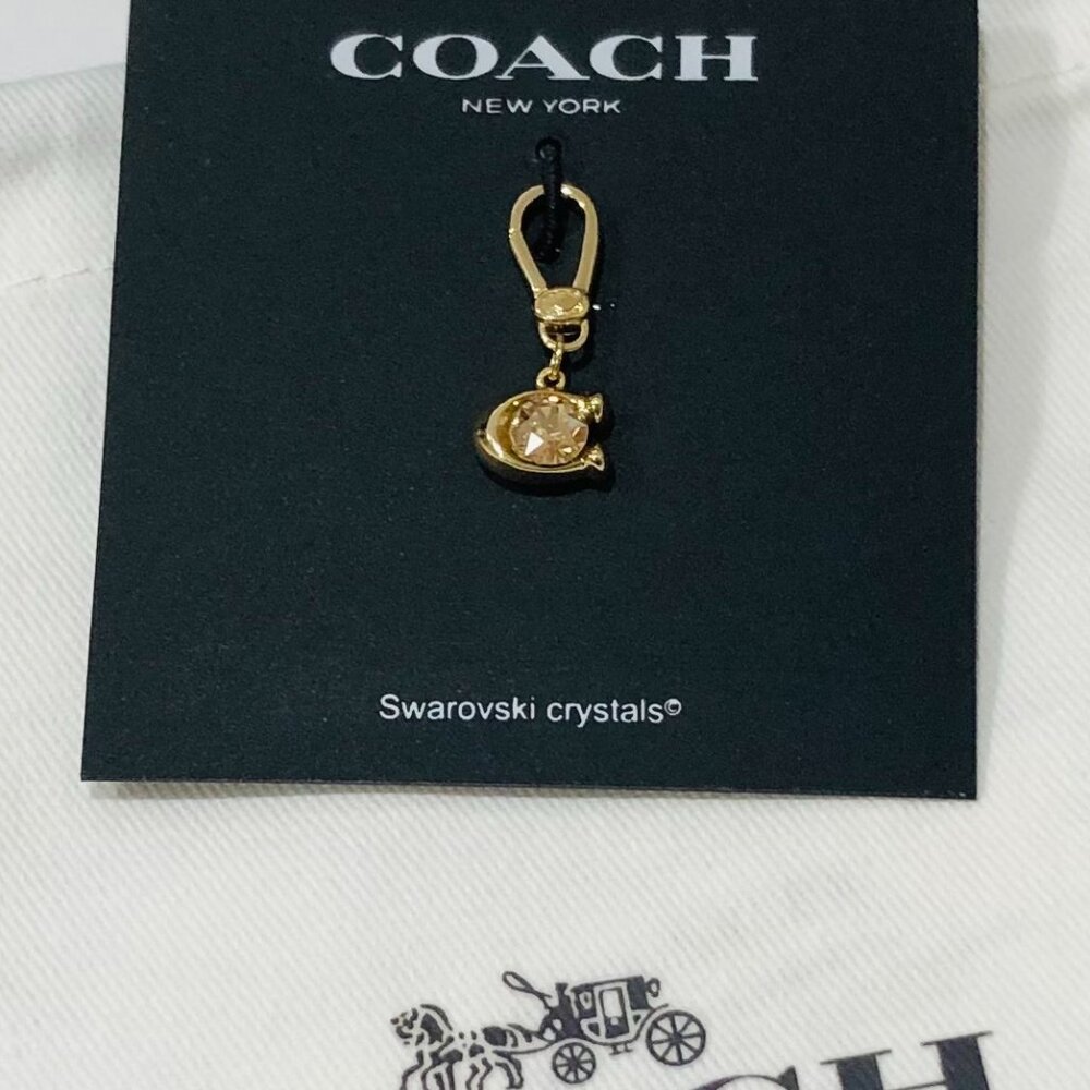 COACH Logo Signature C Charm Swarovski Crystal Gold Tone